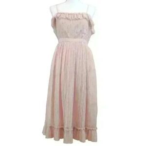 J.Crew Pink Ruffle Tulle Midi Dress in "Ashen Clay" w/Gold Velvet Detail Size 4